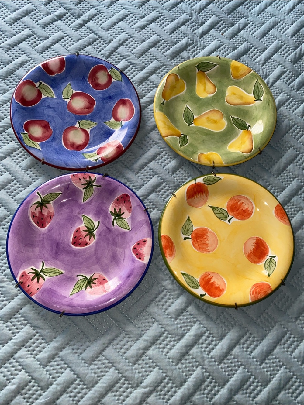 Colorful Fruit Ceramic Salad Plate Set - Blue, Green, Purple, Yellow